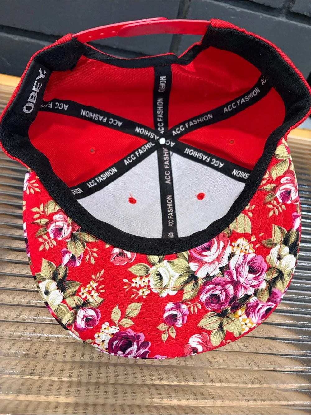 Obey Red Floral Brim Snapback Hat